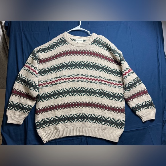 Vintage Men’s Eddie Bauer Fair Isle Knit Sweater Cotton 90s Sz XL Outdoors - Picture 7 of 16